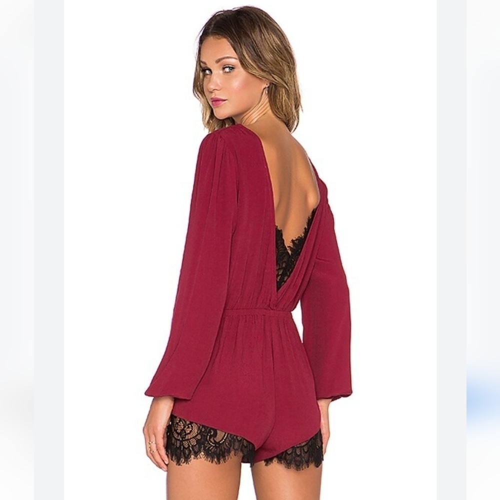 Lovers And Friends From Revolve Angel Baby Red Romper with Black Lace Trim